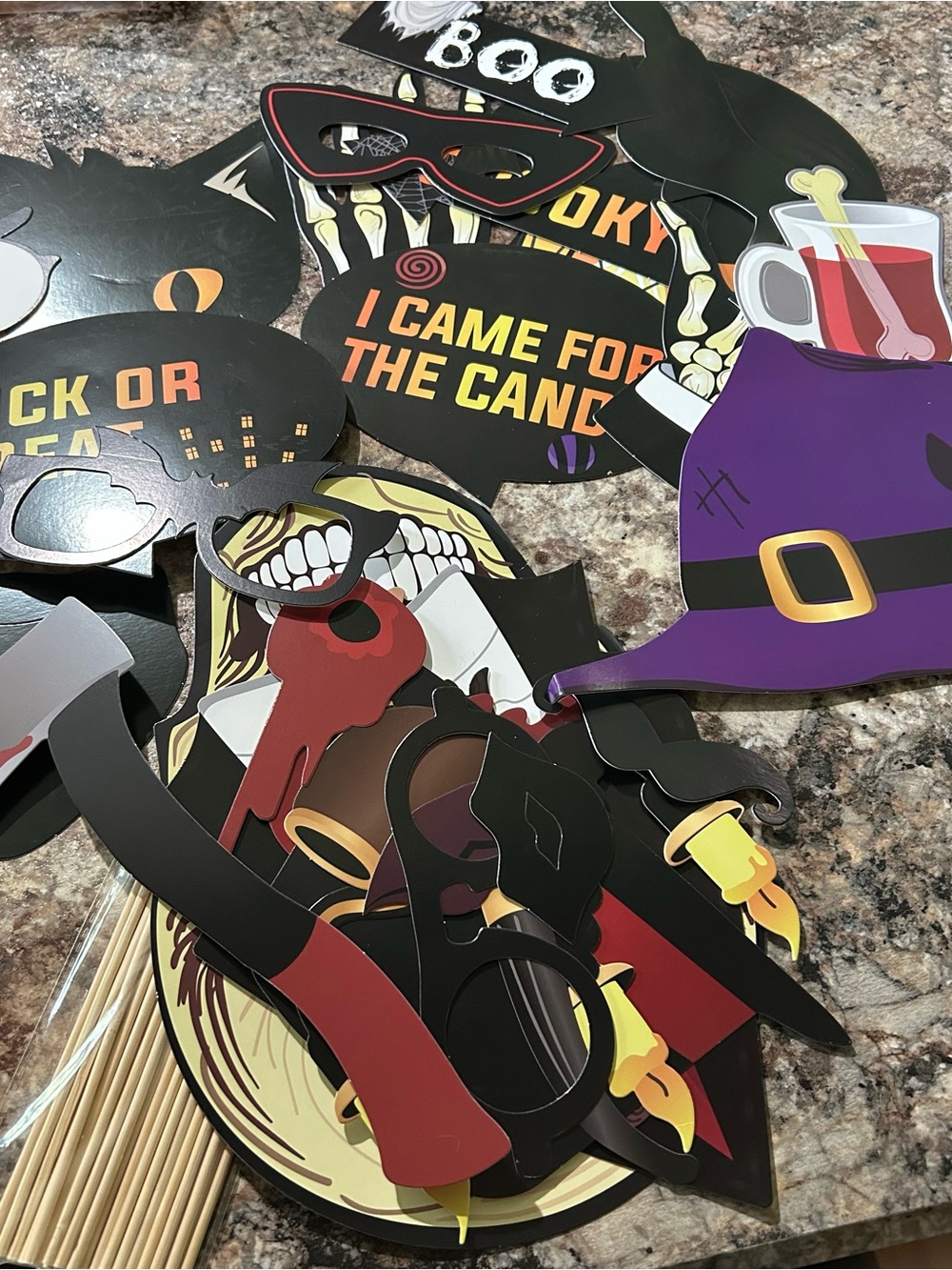 Halloween Photo Booth Props - Assorted Black, Purple & Red Party Pack